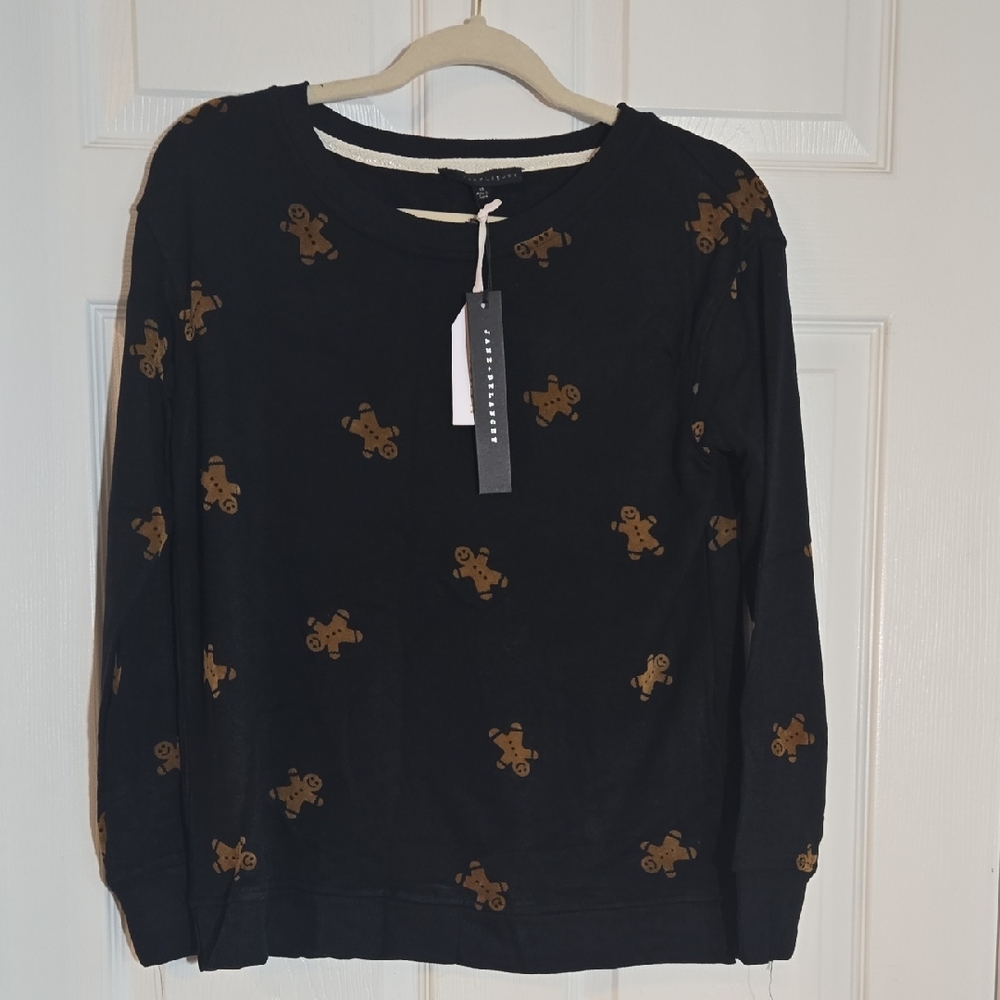 New Jane & Delancey Black Sweater  Gingerbread Velvety Pattern Size XS